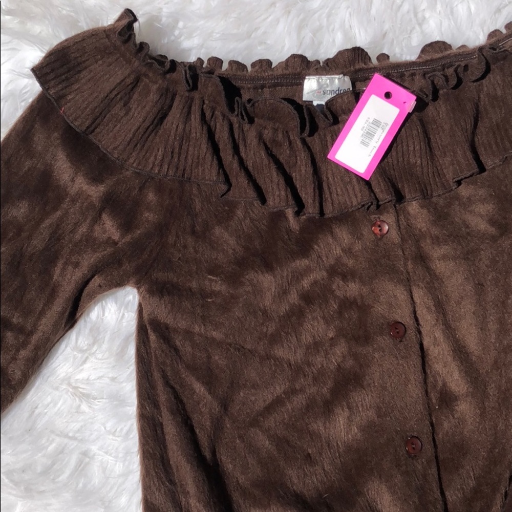 Sandrea Lightweight Off The Shoulder Brown Sweater